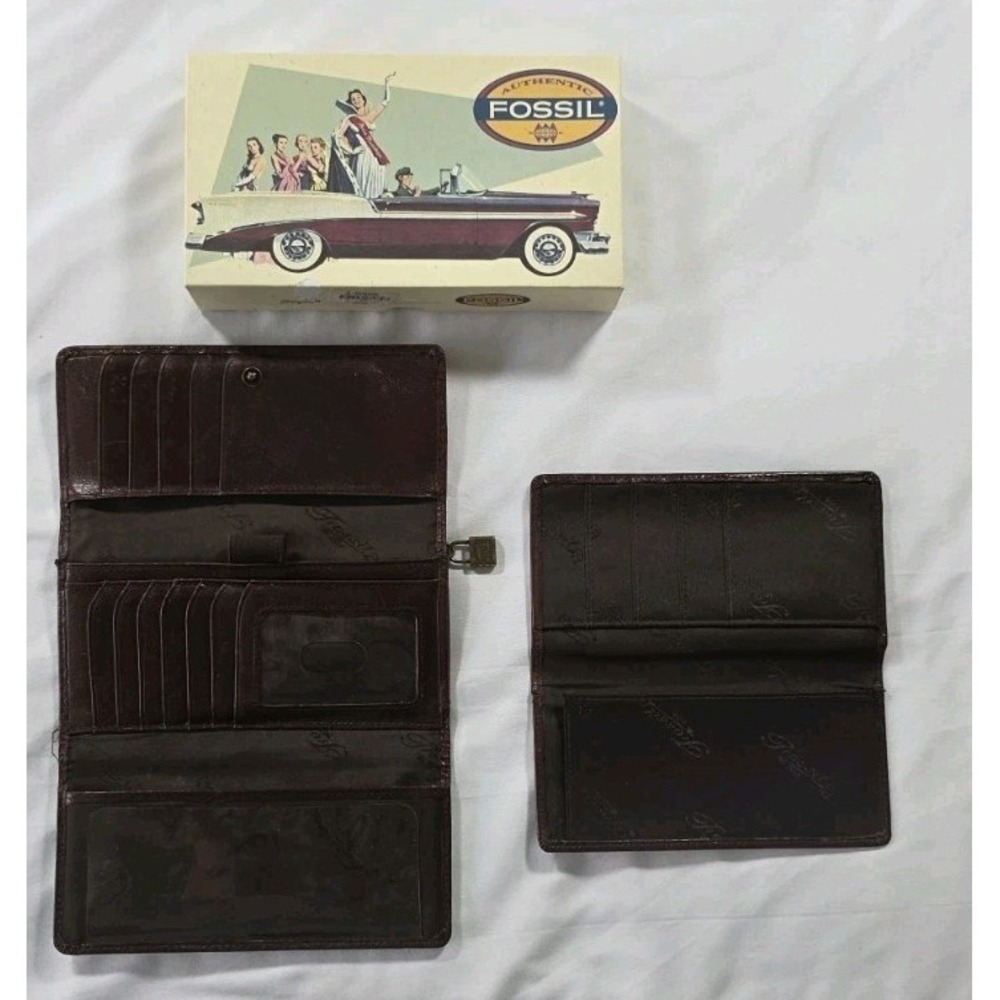 VTG Fossil Genuine Leather Ladies Bifold Wallet W/ Removable Checkbook Cover